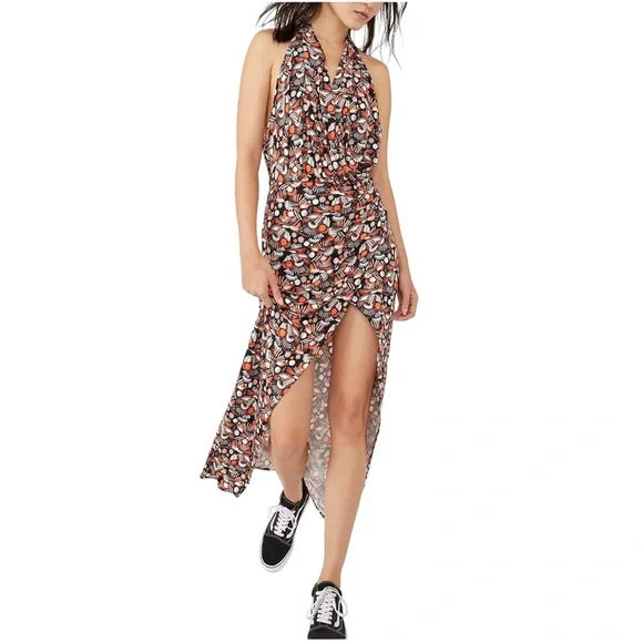 free people floral halter dress Free People Love You Most Floral Printed Halter Neck Low V-Back Slip Dress